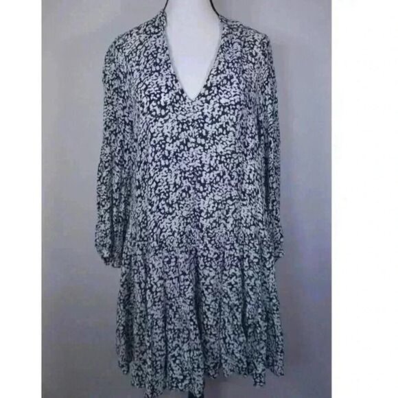 Zara Black & White Abstract Floral Print Long Sleeve Mini Dress - Size S - Picture 9 of 10